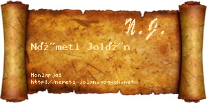 Németi Jolán névjegykártya
